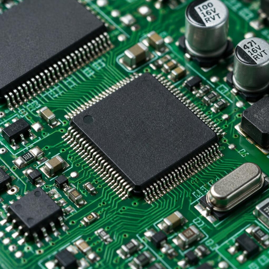 Close-up of a computer circuit board with electronic components
